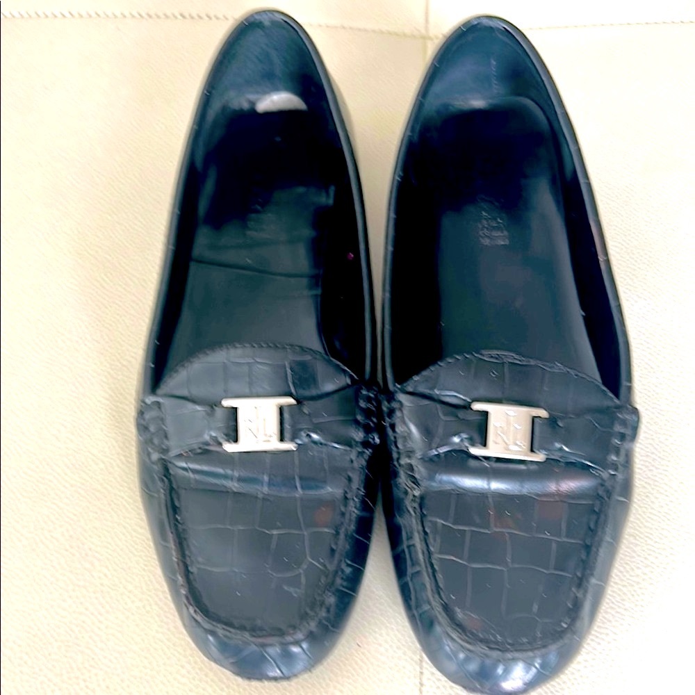 Ralph Lauren Careigh Women’s Loafers 10B Black Crocodile Embossed Preppy Classic